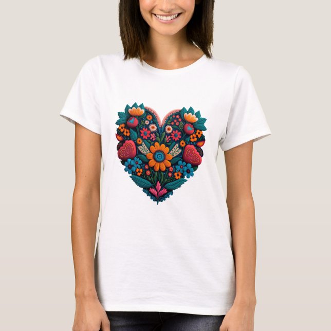T-shirt Coeur de fleurs inspiré par l'Ukraine (Devant)