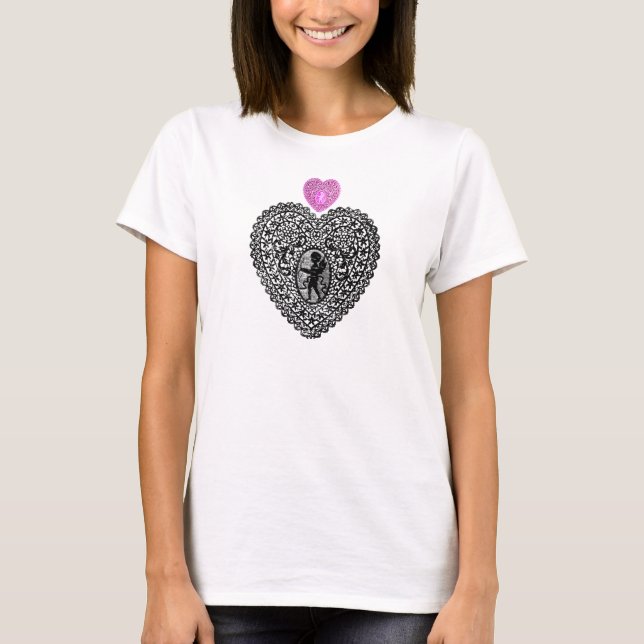 T-shirt COEUR DE LAME CUPID, rose noir et blanc (Devant)