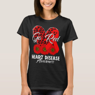 T-shirt Cœur de léopard rouge Ruban rouge & Tournesols H