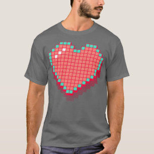 T-shirt Coeur de pixels rétro rose 3D RxTp