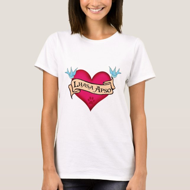 T-shirt Coeur de tatouage de Lhasa Apso (Devant)