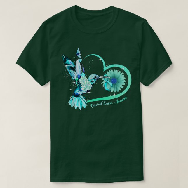 T-shirt Coeur de tournesol de colibri Coeur de ruban Turqu (Design devant)