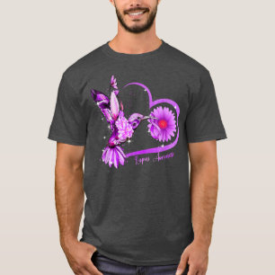 T-shirt Coeur de tournesol de colibri Ribbon pourpre Lupus