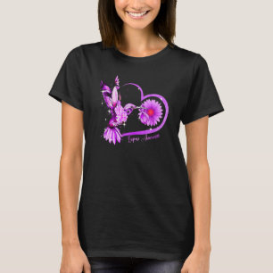 T-shirt Coeur de tournesol de colibri Ribbon pourpre Lupus