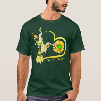 T-shirt Coeur de tournesol de colibri Ruban jaune Sarcoma 