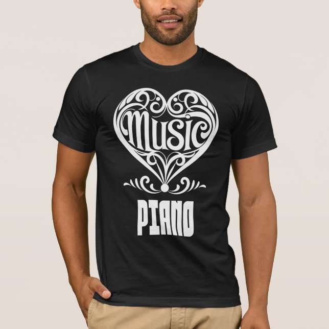T-shirt Coeur défilé élégant pour les amateurs de piano (Devant)