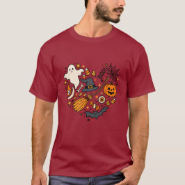 T-shirt Coeur d'Halloween - Chat Éffrayant, Citrou