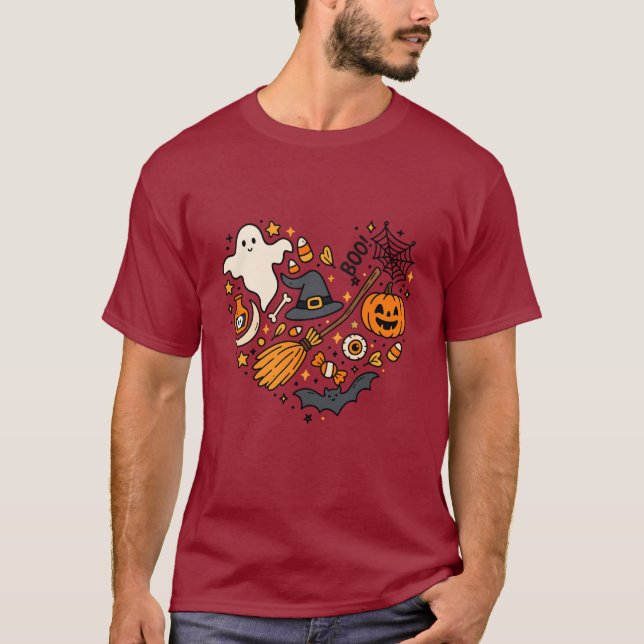 T-shirt Coeur d'Halloween - Chat Éffrayant, Citrou (Devant)