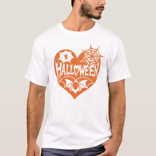 T-shirt Cœur d'Halloween, Cœur Orange en Forme, Toile d'Ar