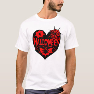 T-shirt Cœur d'Halloween, forme de cœur noir, toile d'arai