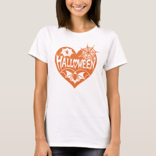 T-shirt Cœur d'Halloween, Forme de cœur orange, Toile d'ar