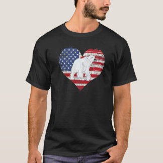 T-shirt Coeur d'ours polaire drapeau américain 4 juillet U