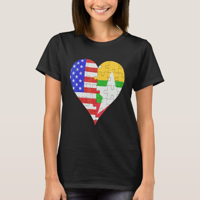 T-shirt Coeur du drapeau birman américain (Devant)