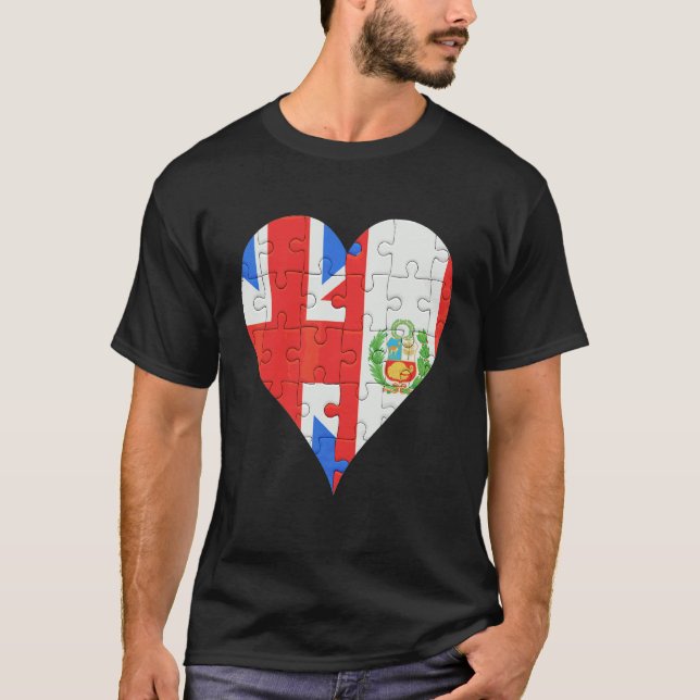 T-shirt Coeur du drapeau du Pérou britannique (Devant)
