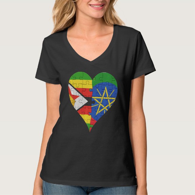 T-shirt Coeur du drapeau éthiopien du Zimbabwe (Devant)