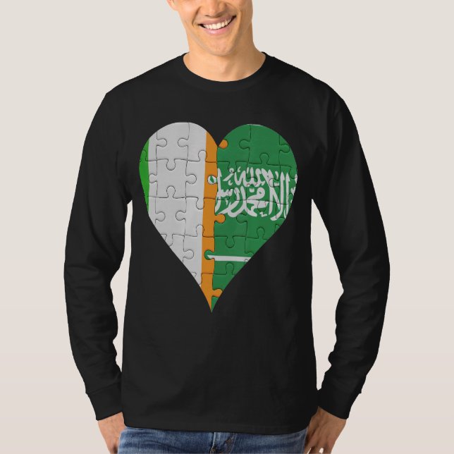 T-shirt Coeur du drapeau irlandais saoudien (Devant)
