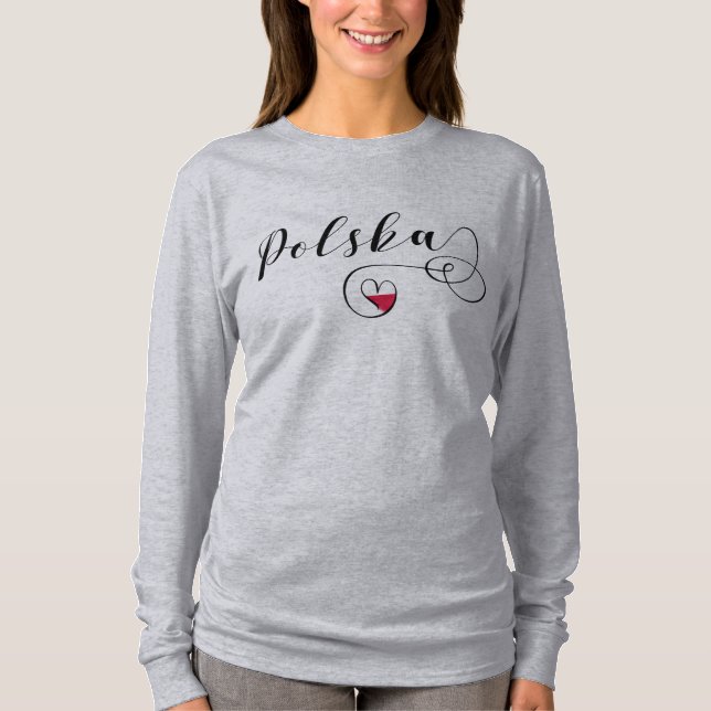 T-shirt Coeur du drapeau polonais, Polska Pologne (Devant)