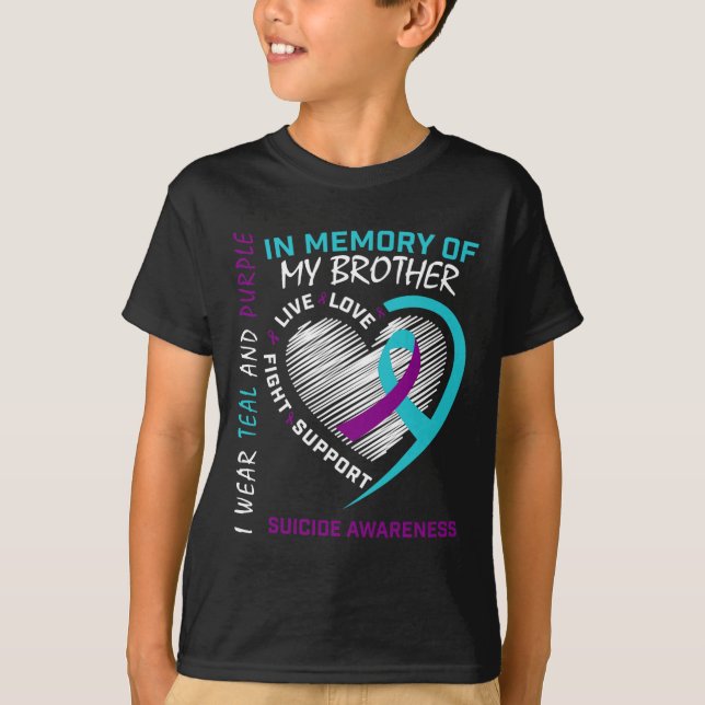 T-shirt Coeur En Mémoire De Mon Frère Sensibilisation Au S (Devant)
