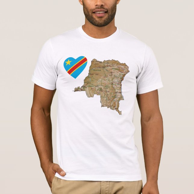 T-shirt Coeur et carte du drapeau Congo-Kinshasa (Devant)