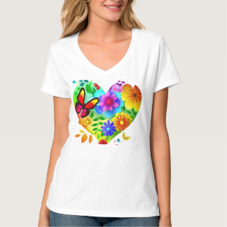 T-shirt coeur floral vibrant