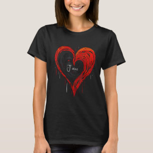 T-shirt Cœur géométrique en noir et rouge clair