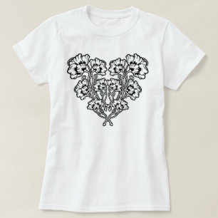 T-shirt Coeur gothique de fleur de Nouveau d'art