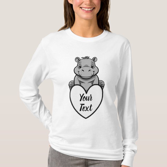 T-shirt Coeur Hippo bébé avec votre message personnalisé (Devant)
