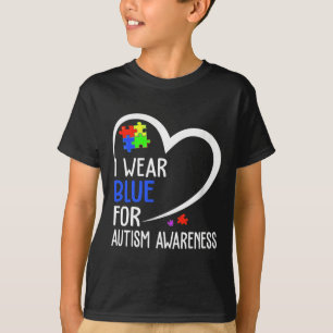 T-shirt Coeur Je Porte Bleu Pour Sensibilisation sur l'aut