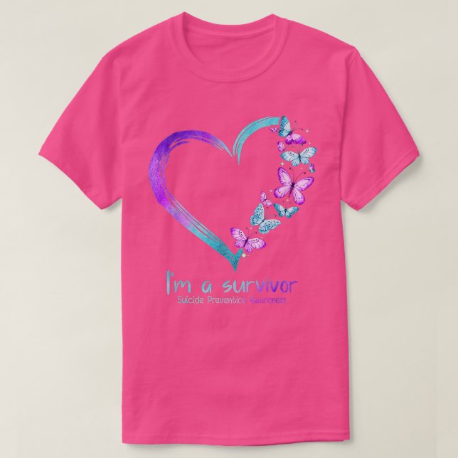 T-shirt Coeur papillon Je suis un survivant Prévention du  (Design devant)