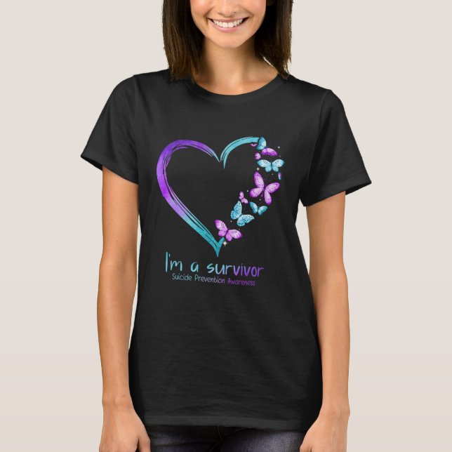 T-shirt Coeur papillon Je suis un survivant Prévention du  (Devant)
