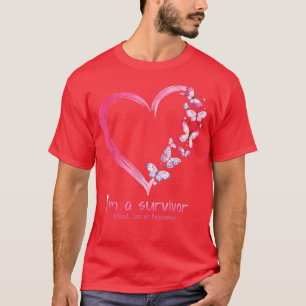 T-shirt Coeur papillon rose Je suis un survivant Cancer du