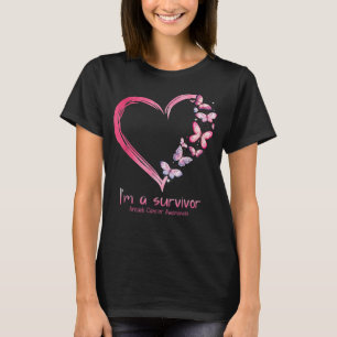 T-shirt Coeur papillon rose Je suis un survivant Cancer du