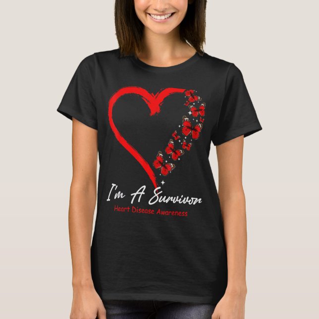 T-shirt Coeur papillon rouge Je suis une maladie cardiaque (Devant)