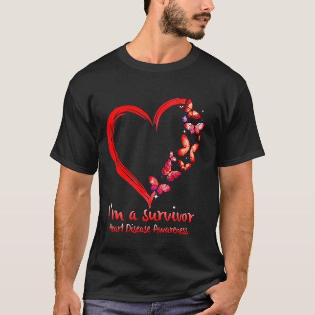 T-shirt Coeur Papillon Rouge Je Suis Une Maladie Cardiaque (Devant)