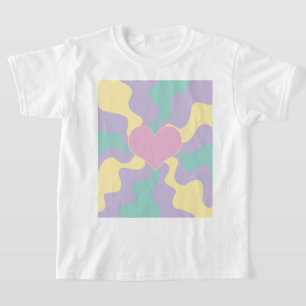 T-shirt Coeur - Pastel rose, jaune, violet et vert