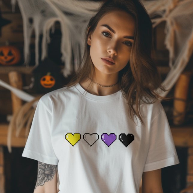 T-shirt Coeur Pixel de drapeau non binaire (Créateur téléchargé)