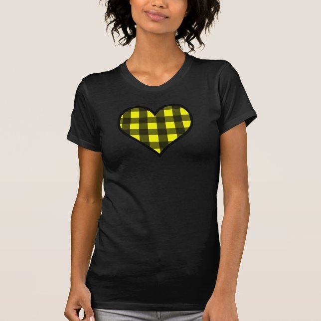 T-shirt Coeur plaid de Buffalo jaune et noir (Devant)