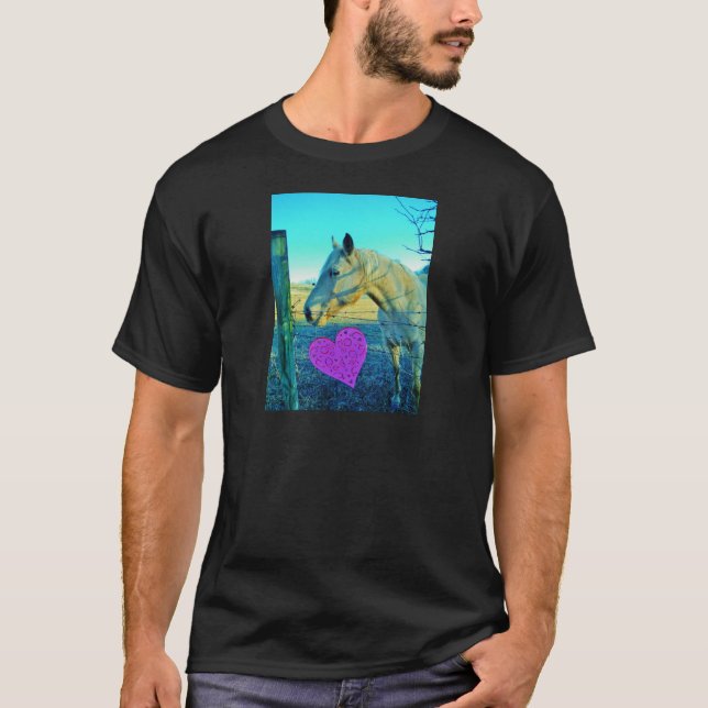 T-shirt Coeur rose et Cheval jaune (Devant)