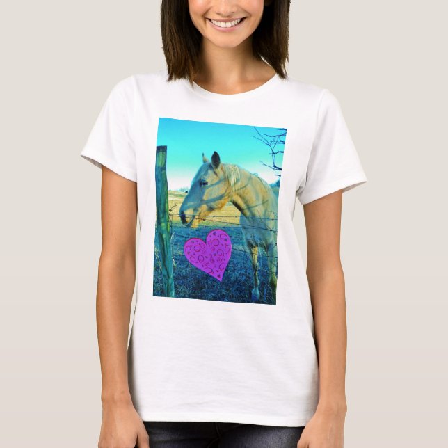 T-shirt Coeur rose et Cheval jaune (Devant)