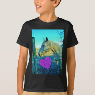 T-shirt Coeur rose et Cheval jaune