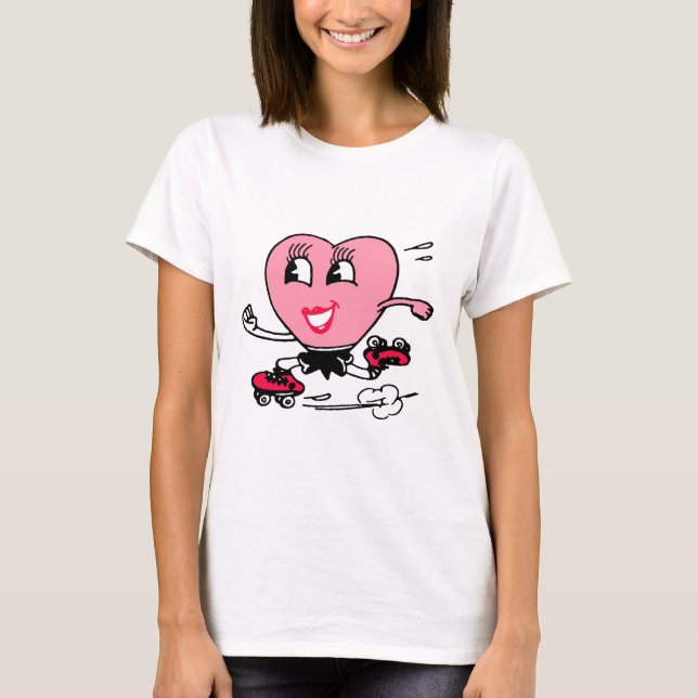 T-shirt Coeur rose sur des patins de rouleau (Devant)