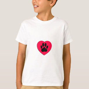 T-shirt Coeur rouge avec Empreinte de patte de chien
