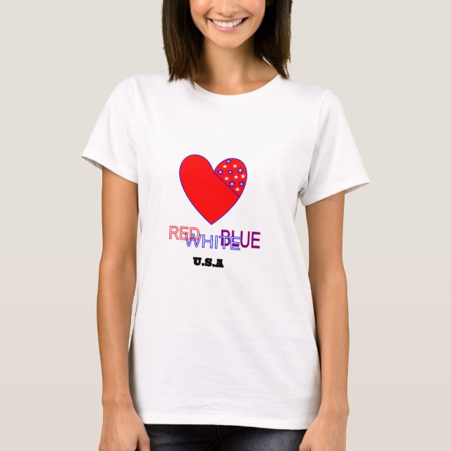T-shirt Coeur rouge, blanc et bleu (Devant)