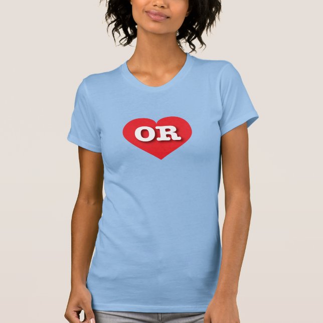 T-shirt Coeur rouge de l'Oregon - J'aime OU (Devant)