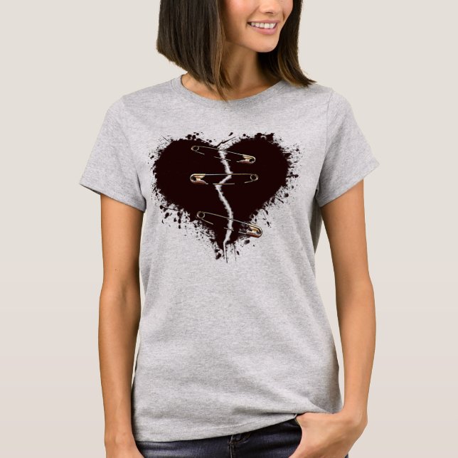 T-shirt Coeur rouge foncé cassé Pinned Up Goth (Devant)