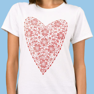 T-shirt Coeur rouge scandinave blanc