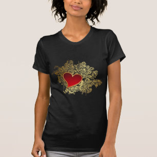 T-shirt Coeur rouge sur Gold Filigree