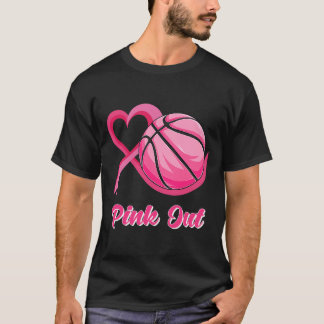 T-shirt Coeur Ruban Basketball Rose Out Cancer du sein Awa