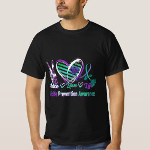 T-shirt Coeur Ruban Rose Paix Amour Santé mentale Suicide