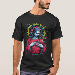 T-shirt Cœur Sacré de Jésus Catholique Retrowave Vaporwave